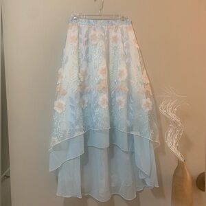 Light Blue Floral High-Low Skirt